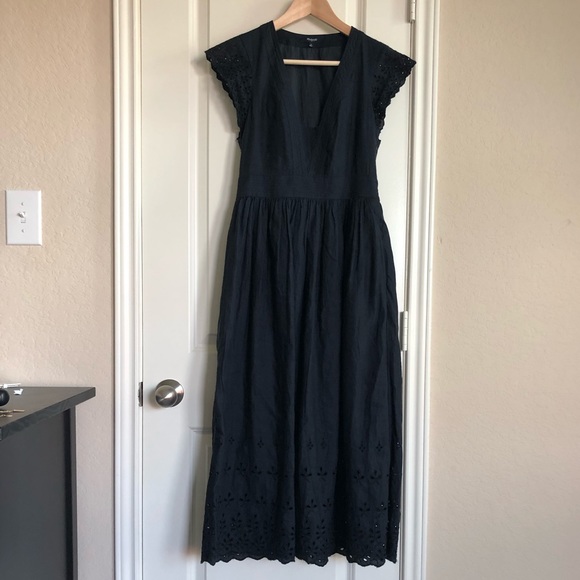 black eyelet midi dress